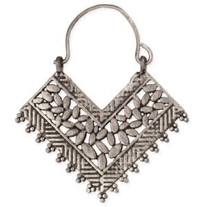 Silver Tone Tribal Diamond Hoop Earrings